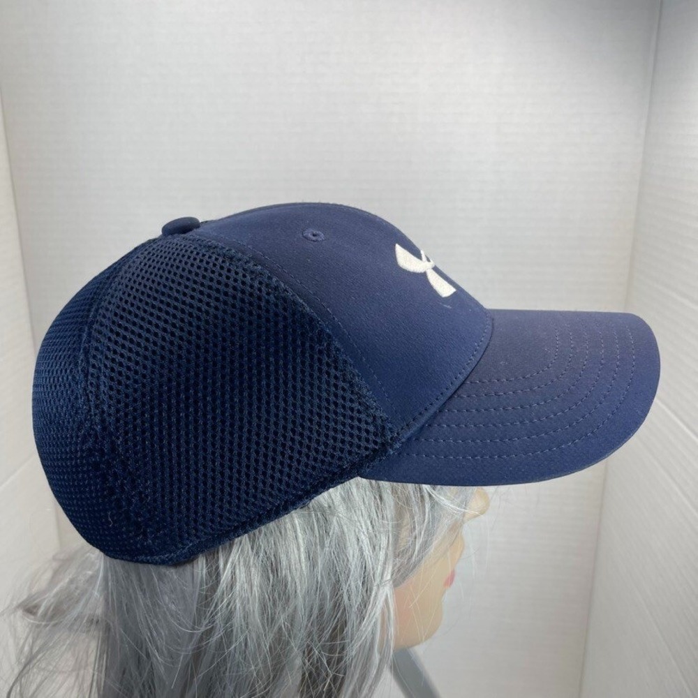 Under Armour Hat Cap Fitted Youth Small Medium Blue Streetwear Retro Rare - Picture 2 of 6